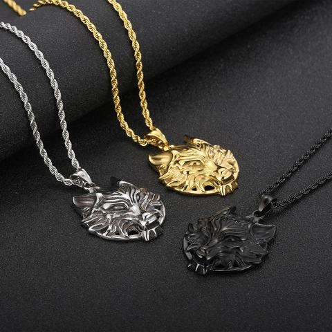 Collar Con Colgante De Cabeza De Lobo Acero Inoxidable Punk Hip Hop Streetwear Tótem Animal Joyería Para Hombres Mujeres