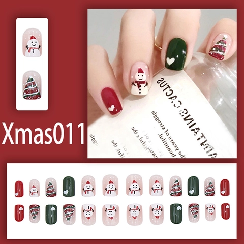 Uñas Postizas De Navidad Muñeco De Nieve Árbol Corazón Cortas Redondas Brillantes Uñas Artificiales Manicura Festiva Mujeres