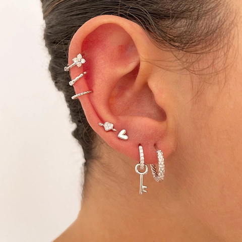 Orecchini a Cerchio Vintage Punk in Rame con Pendente a Chiave Per Donna con Perno in Argento Strass Intarsiati Gioielli