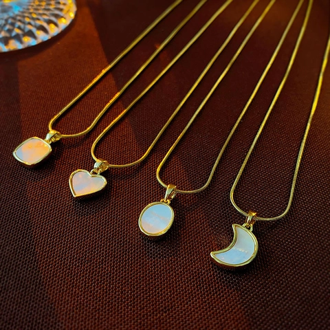 Collana Con Ciondolo Geometrico Acciaio Inossidabile Madreperla Elegante Catena Serpente Gioielli Per Donna
