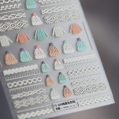Autocollants À Ongles Gaufrés 5D Texture Pull Hiver Relief 3D Auto-adhésif Décoration De Manucure Pour Femmes Filles DIY