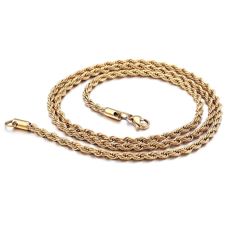 Stainless Steel Rope Chain Necklace Twisted Minimalist Fashion Jewelry For Men And Women With Lobster Clasp