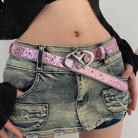 Ceinture En Cuir PU Pailletée Y2K Pour Femmes Avec Boucle Étoile Cœur En Alliage Accessoire De Taille Esthétique