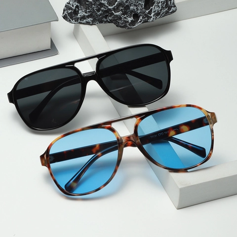 Retro Aviator Sunglasses Double Bridge PC Frame AC Lens UV400 Protection Fashion Large Frame Eyewear For Men Women
