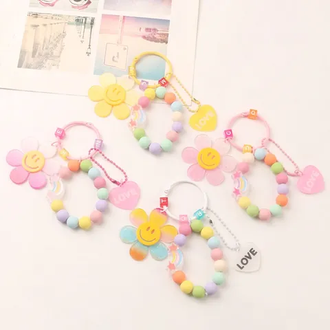 Acrylic Sunflower Keychain Macaron Color Bead Bag Charm Heart Love Rainbow Letter Women Girls Sweet Cute Decoration