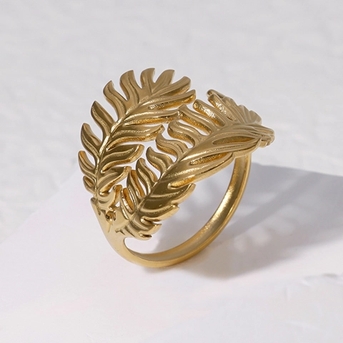 Anello In Acciaio Inossidabile A Forma Di Foglia Regolabile Aperto Gioielli Minimalisti Per Donne