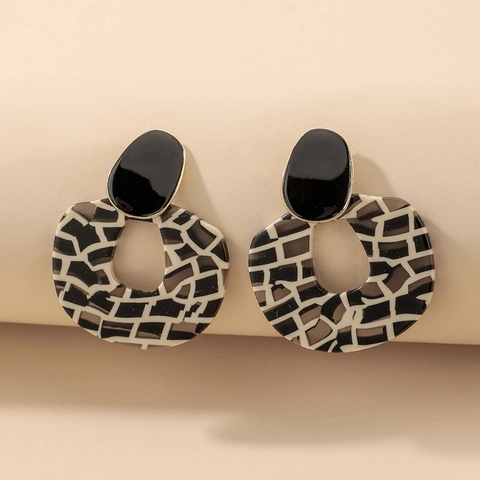 Retro Geometrische Zebra Muster Acryl Hängeohrringe Mit 925 Sterling Silber Ohrstecker Übergroße Mode Für Frauen