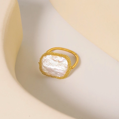 Handmade Baroque Natural Freshwater Pearl Ring 18K Gold Plated Irregular Geometric Ring For Women Fashion Jewelry Gift