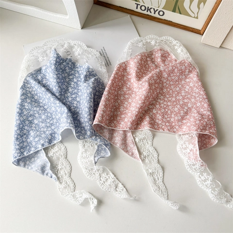 Pañuelo De Triángulo Con Encaje Floral Vintage Estampado De Margaritas Bandana Para Mujer Tela Retro