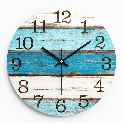 Wall Clock Vintage Wood Grain Silent Quartz Movement Round MDF Decorative For Living Room Bedroom Retro Minimalist