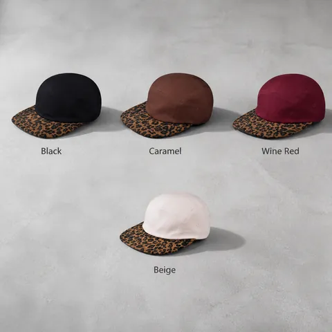 Japanese Retro All Cotton 5 Panel Baseball Cap Leopard Print Flat Brim Adjustable Camper Hat For Men Women Outdoor Hip Hop Streetwear