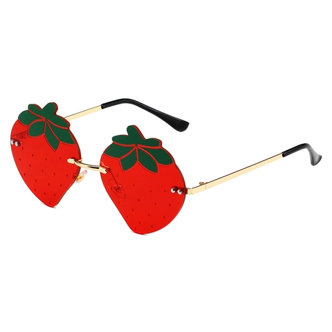 Occhiali Da Sole Senza Montatura A Forma Di Fragola Protezione UV Montatura In Metallo Occhiali Alla Moda Per Feste