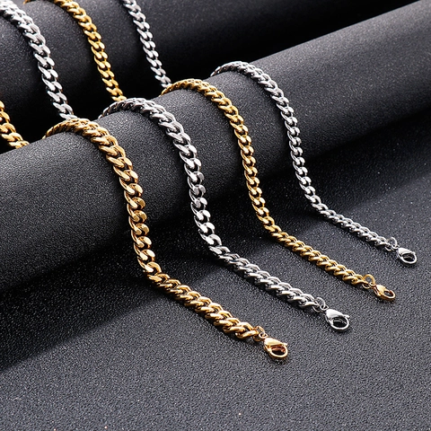 Collar Y Pulsera De Cadena De Eslabones Cubanos De Acero Inoxidable Geométrico Hip Hop Streetwear Para Hombres Mujeres