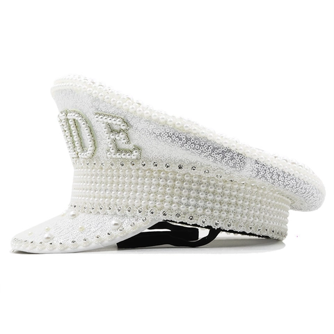 Cappello Capitano Sposa Con Künstliche Perle Strass E Paillettes Per Addio Al Nubilato Matrimonio Festa Costume Stile Militare