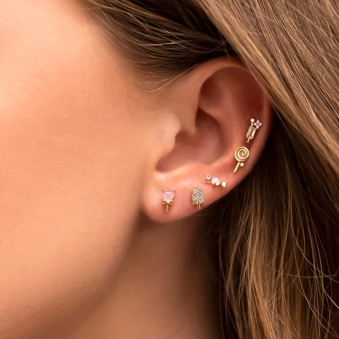 Cute Eco-friendly Copper Lollipop Ice Cream Stud Earrings For Women With 925 Sterling Silver Earring Post Rhinestone Jewelry