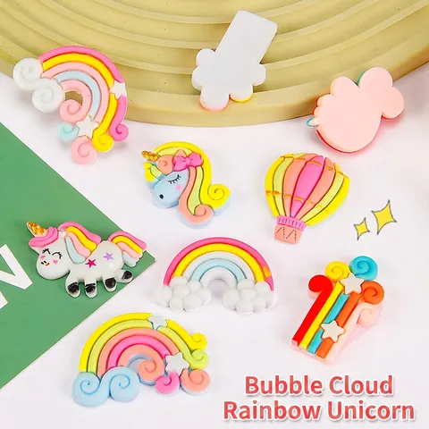 Kawaii Resin Charms Rainbow Unicorn Star Cloud Hot Air Balloon Flatback Cabochons For DIY Phone Case Hair Clip Crafts