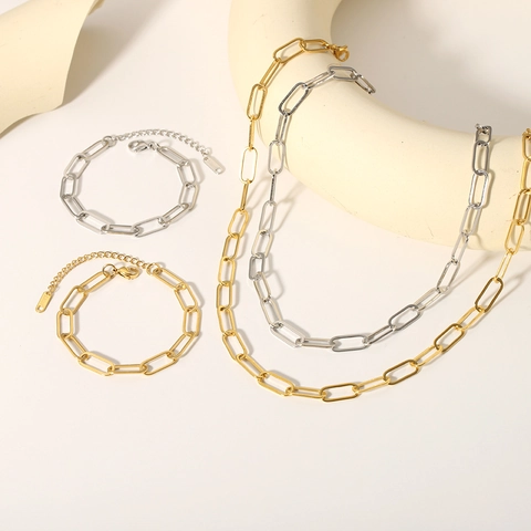Minimalistische Büroklammer Kette Halskette Armband 18K Vergoldet Edelstahl Wasserdicht Hypoallergener Schmuck Damen