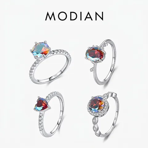 Anello In Argento Sterling 925 Con Zircone Arcobaleno Gioielli Per Dita Alla Moda Forma A Cuore Elegante Da Donna