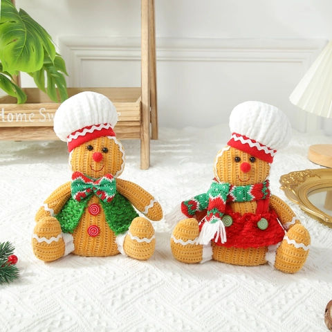 Lebkuchenmann Plüschpuppe Weihnachten LED Leuchten Kochmütze Schal Tischdekoration Feiertag Desktop Ornament
