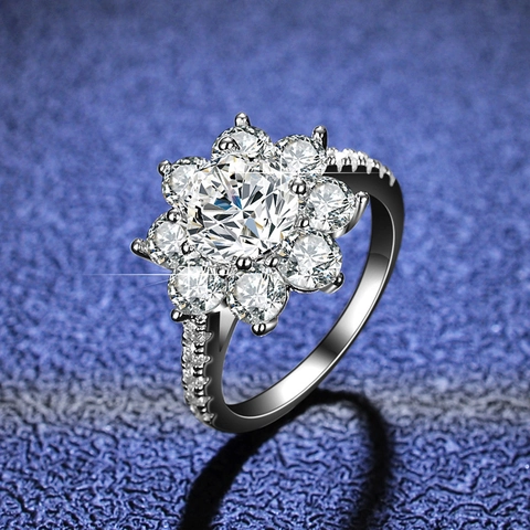 Anillo De Girasol De Plata De Ley 925 Con Moissanita Circonita Racimo De Flores Centelleantes Joyería De Compromiso Para Mujeres
