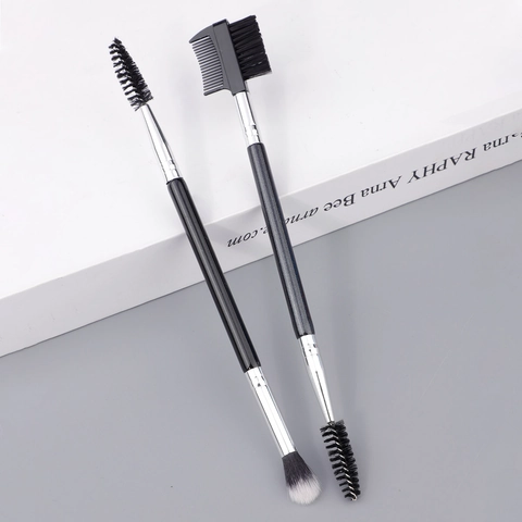 Tweezijdig Wenkbrauwpenseel En Wimpertang Spoolie Professionele Blending Grooming Oogmake-up Tool Synthetische Vezel Houten Handvat