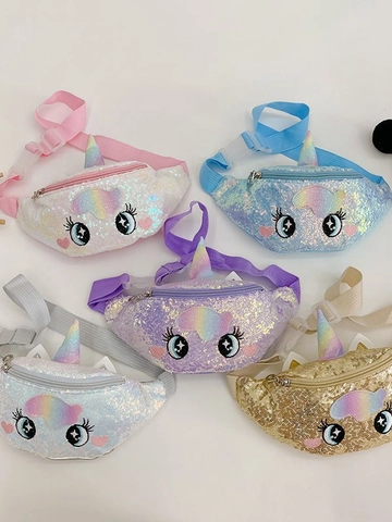 Unicorn Sequin Waist Bag Kids Cartoon Chest Fanny Pack Glittery PU Leather Adjustable Strap Fashion Girls Novelty