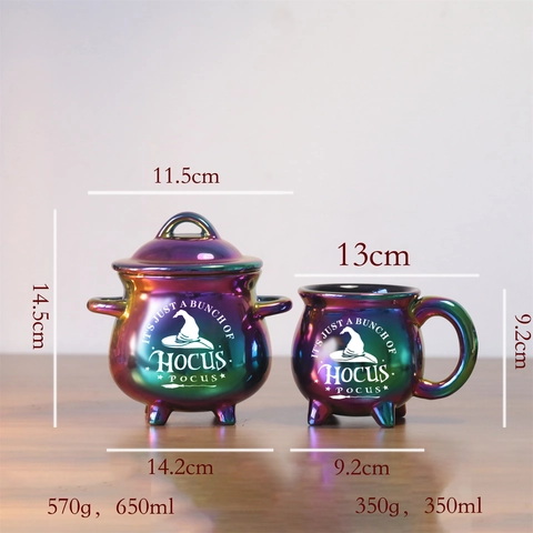 Tazza Calderone Ceramica Cangiante Arcobaleno Galvanizzata Pentola Strega Tre Piedi Caffè Halloween Decorazione