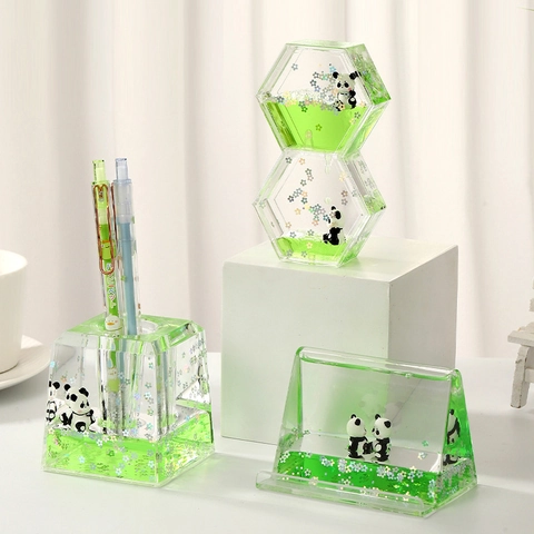 Panda Liquid Motion Bubbler Acrylic Floating Oil Drop Desktop Ornament Stress Relief Toy For Home Office Decor