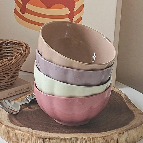 Ceramic Petal Shape Rice Dessert Bowl Underglaze Color Modern Minimalist Ins Style Microwave Safe Tableware