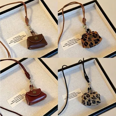 Collar Colgante Mini Bolso Cuero Aleación Forma Monedero Retro Estampado Leopardo Hecho Mano Moda Joya Mujer