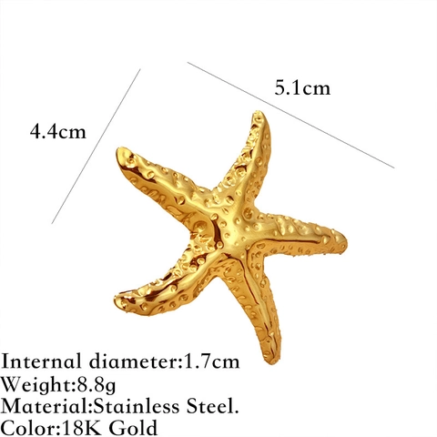 Anelli Aperti in Acciaio Inossidabile a Forma di Stella Marina e Conchiglia per Donna Placcato Oro 18K Stile Marino Regolabile