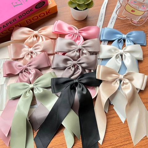 Big Ribbon Bow Hair Clip Satin Double Layer Long Streamers Korean Style Sweet Handmade Hair Accessories For Women