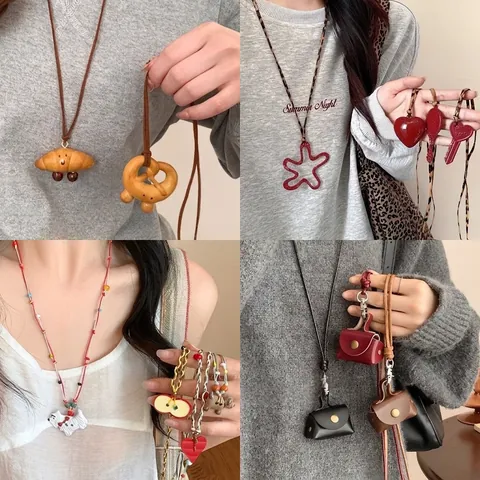 Alloy Harz Anhänger Halskette Croissant Herz Form Lederseil Verstellbare Schlüsselbeinkette Modeschmuck Damen