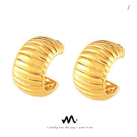 Titanium Steel Croissant Texture C-Shaped Stud Earrings For Women Chic Gold Silver Plated Hoop Earrings Fashion Daily Jewelry