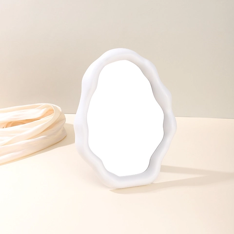 Miroir De Maquillage Nuage Ondulé Irrégulier Cadre Plastique Support Bureau Suspension Murale Plateau Décoratif Chambre