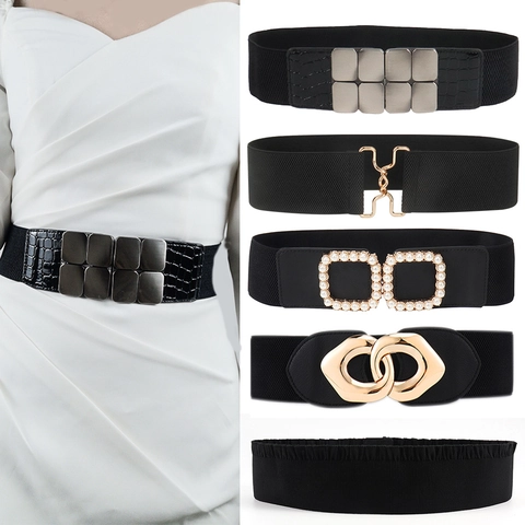Cintura Elastica Larga Da Donna Corsetto Con Fibbia In Metallo E Künstliche Perle Accessorio Di Moda Versatile Per Vestiti