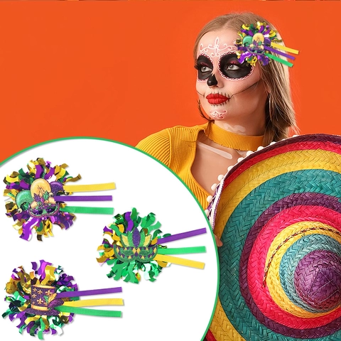 Mardi Gras Hair Clips Set Purple Green Gold Glitter Jester Hat Crown Mask Carnival Party Hair Accessories For Women Girls