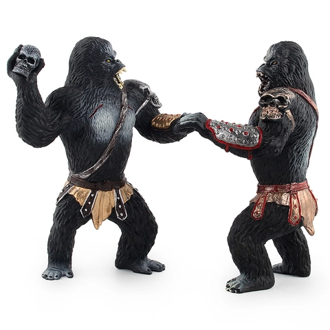 Realistic Solid Gorilla Warrior Action Figure Model With Skull Accessories Primitive Ape Statue Desktop Decoration For Collection Adults Gift
