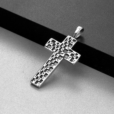 Collier Pendentif Croix Motif Damier Punk Rétro Hip Hop Bijoux Hommes
