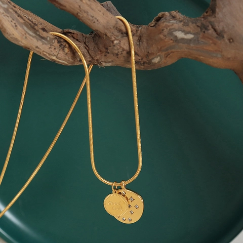 Pendant Necklace Titanium Steel Gold Snake Bone Chain Good Luck Star Inlaid Zirconia Fashion Jewelry Women
