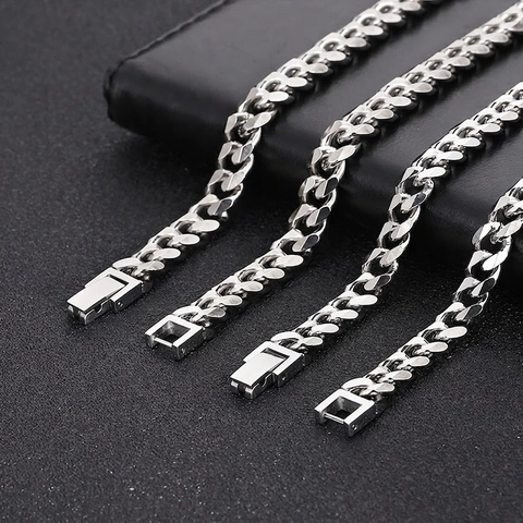 Cuban Link Ketting Roestvrij Staal Hip Hop Streetwear Punk Sieraden Voor Mannen Zilverkleur