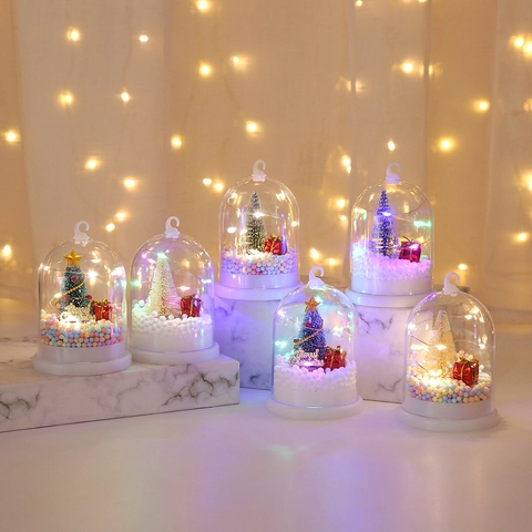 Christmas Desktop Ornament Night Light LED Glowing Transparent Dome Mini Tree Hanging Decoration Gift Novelty