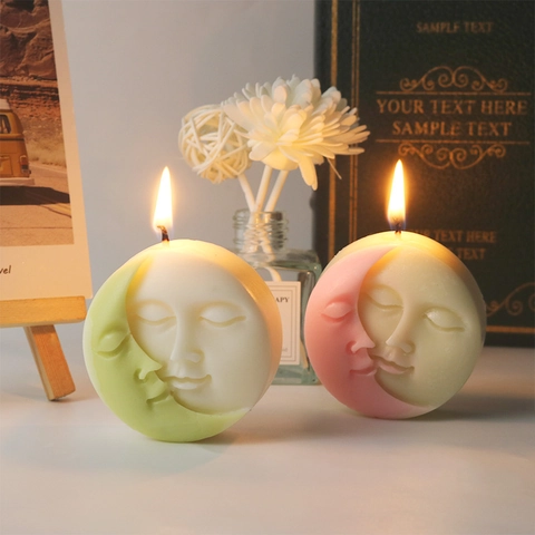 Sun Moon Face Candle Mold Silicone 3D Relief Mirror Surface For DIY Aromatherapy Handmade Soap Plaster Art Craft