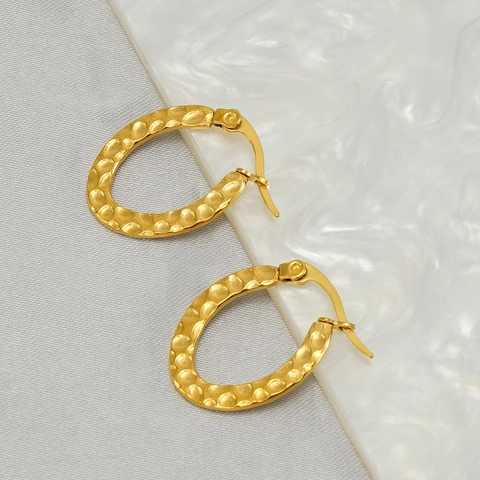 Pendientes De Aro Martillados Ovalados De Acero Inoxidable Chapado En Oro De 18K Joyas De Moda Clásicas Geométricas Para Mujeres
