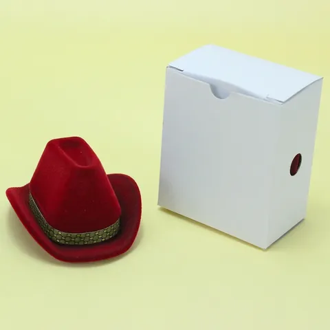 Creative Cowboy Hat Jewelry Box Soft Flocked Velvet Ring Box Western Style Pendant Earring Storage Case Gift Packaging