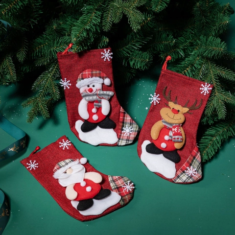 Calze Di Natale 3D Babbo Natale Pupazzo Di Neve Renna Juta Tessuto Scozzese Fiocco Di Neve Decorazione Natalizia