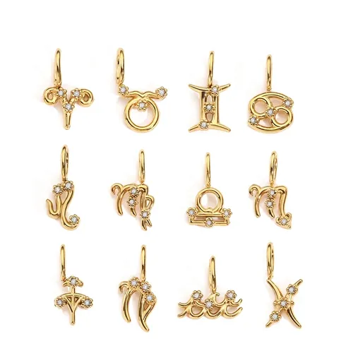 Pendentifs en Acier Inoxydable Signes du Zodiaque pour Bijoux DIY Strass 12 Symboles de Constellation Breloques Plaqué Or Argent