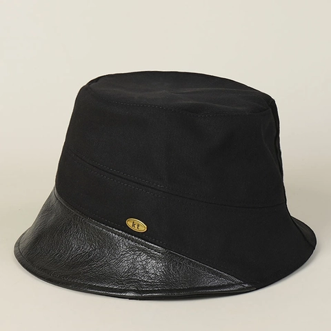 Cappello Alla Pescatora Donna Cotone Tela Tesa In Pelle PU Asimmetrico Regolabile Protezione Solare Pieghevole Retrò Moda