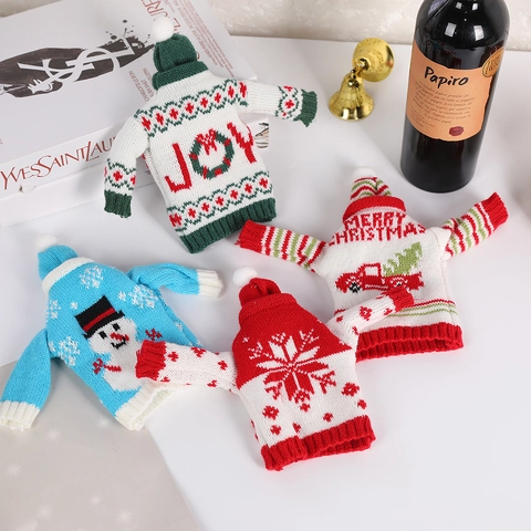 Knitted Wine Bottle Covers Christmas Mini Sweater And Hat For Holiday Party Table Decoration Festive Xmas Ornament