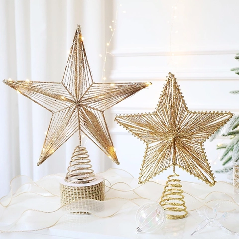 Puntale Per Albero Di Natale A Stella Glitterata In Filo Di Ferro Design Cavo Con Luce LED Decorazione
